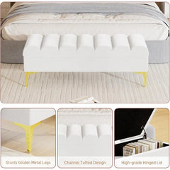 Storage Ottoman Bench for Bedroom with 420lbs Seating, 51.5" Upholstered Storage Bench End of Bed Storage Bench with Gold Legs