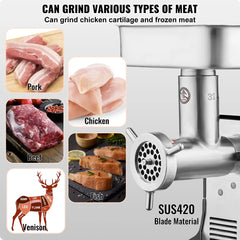 VEVOR Meat Grinder Electric Meat Grinders&Blade Grinding Plate Stainless Steel Commercial for Kitchen Restaurant Butcher Store