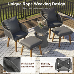 5 Pieces Outdoor Patio Furniture Set Wicker Bar Table with 2 Bistro Conversation Set With Single Chairs and Stools for Balcony