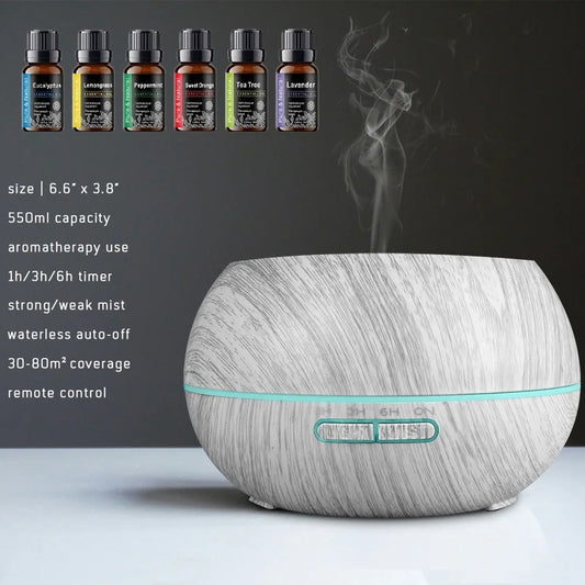 Gift of Wellness  Premium Wood Diffuser Set w/6 Essential Oils & Remote   Perfect Housewarming/Christmas Present