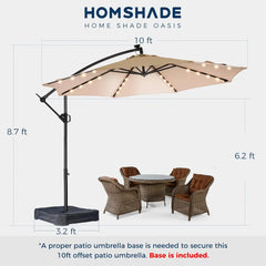 10ft Solar Lights Offset Cantilever Patio Umbrella - with Light and Base, LED Lighted Offset Hanging Patio Outdoor Market