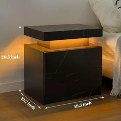 Nightstand LED Bedside Table for Bedroom Modern Night Stand with 2 Wood Drawers End Side Table for Bedroom