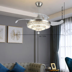 42" Invisible Ceiling Fan Light LED Light Pendant Fan Lamp Retractable Blade w/ Remote Home Decor Fixture 3-Color Adjustable