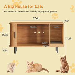 Cat Litter Box Enclosure with Cat Scratch Pad, 37.4" Litter Box Enclosure Furniture Hidden Litter Box, Modern Indoor Cat House