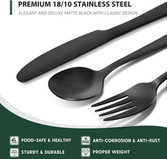 48-Piece Matte Black Silverware Set with Steak Knives, Black Flatware Set for 8, Stainless Steel Tableware Cutlery Set