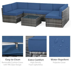 7 Piece Outdoor Patio Furniture Set, PE Rattan Outdoor Grey Wicker Furniture, Outdoor Sectional Furniture Chair Set with Cushion
