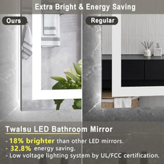 55X30 Led Mirror for Bathroom with Dimmable Bathroom Vanity Mirrors with Lights, Front and Backlit Anti-Fog Lighted Mirror, Tem