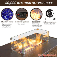 43" Propane Fire Pit Table, Outdoor Stone Firepit Table, Rectangular 50000 BTU Propane Fire Tables for Outside