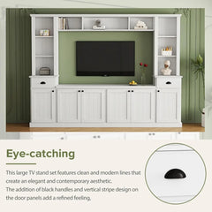Entertainment Wall Unit Set with Bridge,  TV Stand Console Table with Adjustable Shelves for TVs Up to 75”, Large Media Console