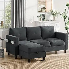 Sectional Sofa Couch Convertible L Shaped Sofas with Storage Ottoman Small Sectional Couches for Living Room, 3 Seater Couch wit