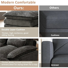 Modern Chenille L-Shaped Sectional Sofa with Moveable Ottoman & Memory Foam