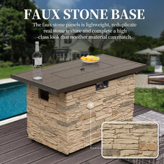 43" Propane Fire Pit Table, Outdoor Stone Firepit Table, Rectangular 50000 BTU Propane Fire Tables for Outside