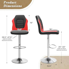 Bar Stools Set of 2, Adjustable Counter Height Bar Stools with Faux Leather,360°Swivel Bar Height Stools,Racing Seat Barstools