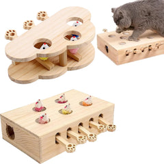 Funny Cat Hunt Puzzle Toy Wooden Maze Pet Hit Hamster Catch Bite Interactive Toys With 3/5holed Mouse Holes Cats Toy Pet Supplie