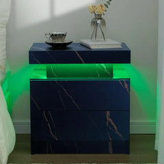 Nightstand LED Bedside Table for Bedroom Modern Night Stand with 2 Wood Drawers End Side Table for Bedroom
