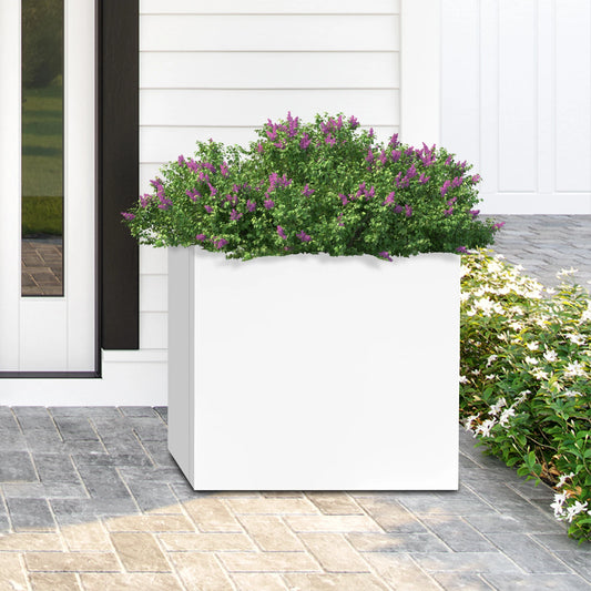 20in/24in Square Garden Metal Planting Box - White/BlackCube Planter Box, Indoor Outdoor Planter, Square Outdoor Planter