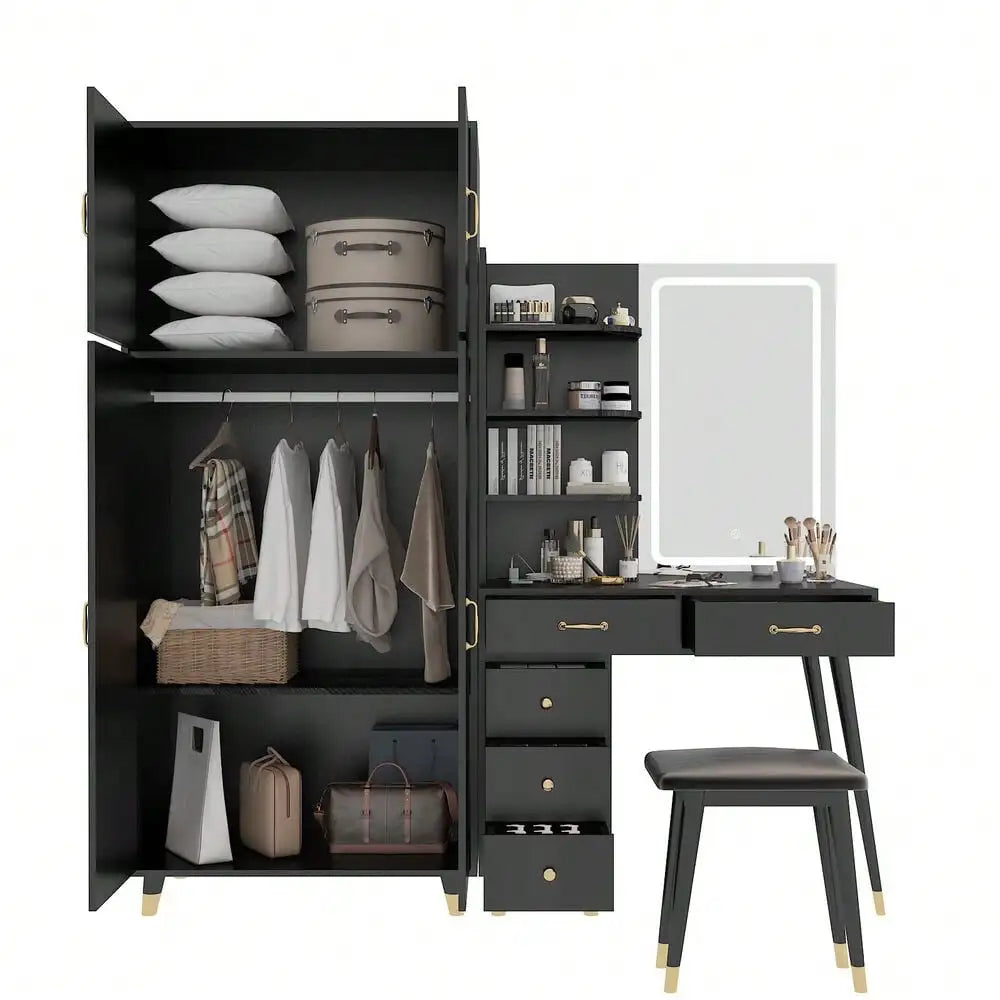 Large Vanity Table With Armoires Wardrobe Set Led Makeup Mirror Bedroom Dresser