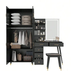 Large Vanity Table With Armoires Wardrobe Set Led Makeup Mirror Bedroom Dresser