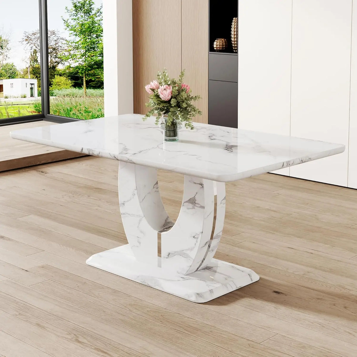 67” Modern Dining Table – Rectangular Faux Marble Kitchen Table for 6