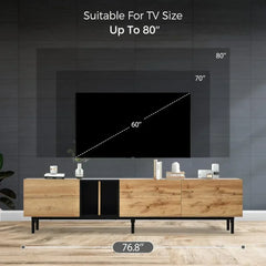 Modern 80-Inch TV Stand with 3 Cabinets & Open Shelves – Minimalist Wooden Entertainment Center