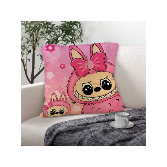 Funny Labubu Throw Pillow Cover, The Monsters Decorative Square Pillowcase Throw Cushion Case for Bedroom,Living Room,18x18 Inch