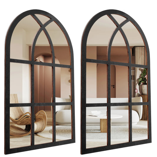 2Pcs Window Wall Mirror for Wall Decor Vintage Rustic Arched Wall Mirror Decorative Windowpane Mirror Acrylic Mirror Wall Decor