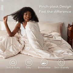 MR&HM Satin Comforter King 7 Pieces - Luxurious Pinch Pleat Bedding Set with Comforter, Flat Sheet, Fitted Sheet, Pillowcases &