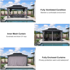 10' X 14' Gazebo Outdoor Gazebo with Dual-Layer Galvanized Steel Double Roof for Patio Lawn Garden Aluminum Gazebo