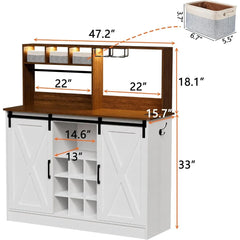 Coffee Bar Cabinet with Adjustable 20-Color LED Lights and 6.5FT Outlet, Kitchen Buffet Storage Cabinet, 47'' Sideboard Buffet