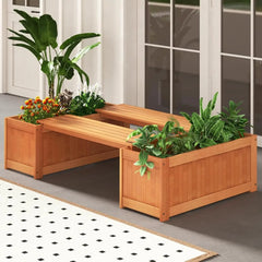 Outdoor Bench  Wood Raised Garden Bed with Open Base, Weather-Resistant Deep Planter Boxes for Flowers Fruit Vegetable
