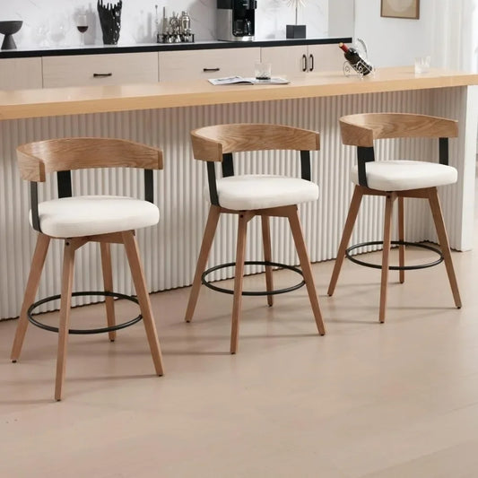 Bar Stools Set of 3 26" Counter Height Bar Stool with Footrest - Modern Wood Barstools with Linen Upholstered Seat, Bar Stools