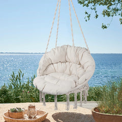 Hammock Chair Macrame Swing Max 330 Lbs Hanging Cotton Rope Hammock Swing Chair For Indoor And Outdoor With Cushion