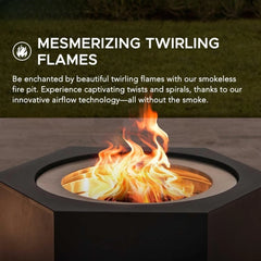 Smoke Free Hexagonal Outdoor Fire Pit with PVC Cover and Fire Rod, Black Terrace Wood Burning, 26 in