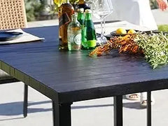 patio 7-Piece Outdoor Dining Set for 6, Fixed Patio Chairs with Thickened Cushions & 1 Rectangular Woodgrain Dining Table