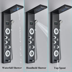 LED Shower Panel Tower System Rain Waterfall Shower Column With SPA Massage Temperature Screen athtub Water Mixer Tap Faucet Set
