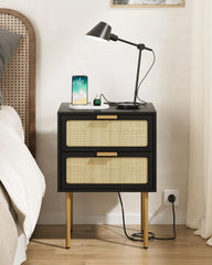 Nightstand with Charging Station, 2 Drawer Dresser for Bedroom, Small Bedside Table