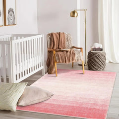 Modern Ombre Washable 4x6 Rug, Light Pink Rugs for Girls Bedroom, Soft Non-Slip Nursery Area Rug, Contemporary Non-Shed Kids