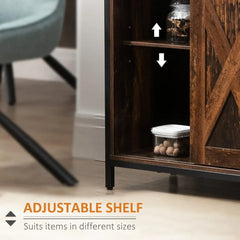 Industrial Buffet Cabinet, Sideboard, Coffee Bar Table with Sliding Barn Doors, Storage Cabinets and Adjustable Shelves f