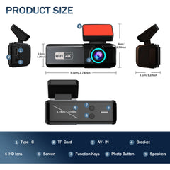 Aprilboy 4K Dash Camera Front and Rear WiFi Car Dvr Dual Car Camera Easy To Install Car Camera Recorder Touched GPS Black Box