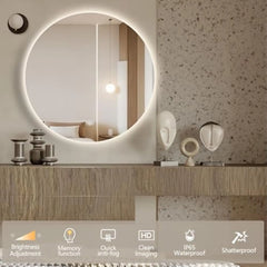 Round Led Bathroom Mirror, 44 Frameless Backlit Wall Mounted Vanity Mirror with Lights, Anti-Fog Smart Mirror, Ip65 Waterproof,