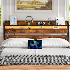 King Size Headboard, Height Adjustable Headboards with 2 Outlets and 2 USB Ports, Sturdy Stable Bed Head Board Upgraded Storage