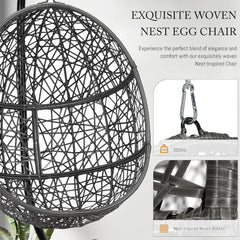 Oversized Swing Egg Chair with Stand Indoor Outdoor PE Wicker Rattan Patio Basket Large Hanging Chair, Hammocks