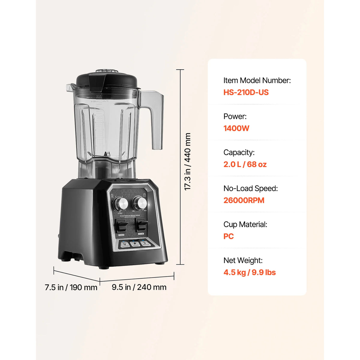 SucceBuy Blender for Smoothies 68oz1400W Blender w/ Powerful Motor Multi-Functional Food Processing Blender w/ Grinder Container