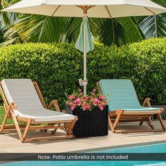 2-in-1 Outdoor Umbrella Base Planter w/Flower Box 4 Rolling Wheels 88 LBS Capacity