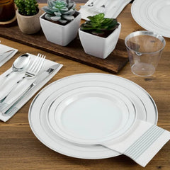 600 Plastic Disposable Tableware Set for 100 Guests, Including 100 Dinner Plates, 100 Salad Plates, 100 Cups, 100 Silverware Set
