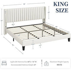 Yaheetech King Bed Frame Upholstered Platform Bed with Fabric Headboard, Wing Edge Design/Non-Slip and Noise-Free/Wooden Slats S