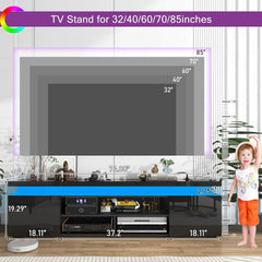 Modern Gaming TV Stand with RGB LED Lights & Power Outlet – 74” High Gloss Entertainment Center