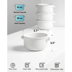 Ceramic French Onion Soup Bowls 28 Ounces for Soup, Cereal, Chilli, Beef Stew, Stackable Serving Bowls SetSet of 4, White