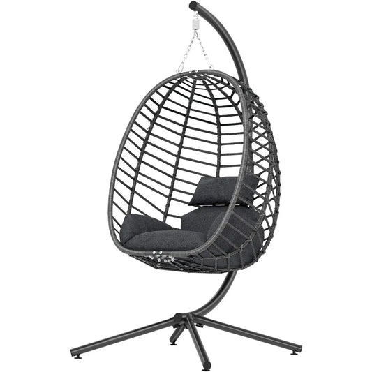 Indoor Outdoor Hanging Egg Chair with Stand, Patio Wicker Hammock Egg Swing Chair with Cushion for Bedroom Garden