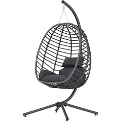 Indoor Outdoor Hanging Egg Chair with Stand, Patio Wicker Hammock Egg Swing Chair with Cushion for Bedroom Garden